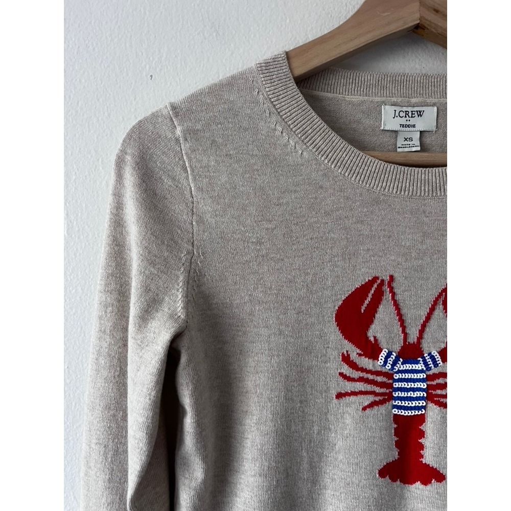 J. Crew Factory Lobster Teddie Sweater Cream 100% Cotton Crew Neck size XS - Picture 5 of 14